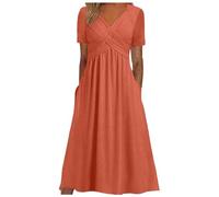 Vacation Trendy Tshirt Abiti per le donne 2025 Primavera Casual Manica Corta Sundresses Beach Summer T-Shirt Dress Solid Teacher Outfits Semi Formale Party Sun Dresses Tee Shirt Vestiti, Arancione, L