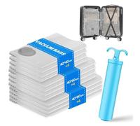 Vacbird Sacchetti Sottovuoto per Vestiti da Viaggio con Pompa Manuale, Set di 12 Sacchetti Sottovuoto per la Conservazione e Organizzazione dei Vestiti, Sacchetti Sottovuoto Salvaspazio per Indumenti