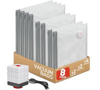 Vacbird Sacchetti Sottovuoto Vestiti con Pompa Elettrica, Confezione da 8 (4 grandi, 2 medi, 2 piccoli), Riutilizzabile Buste Sottovuoto Vestiti per Biancheria da letto, Viaggi, Traslochi