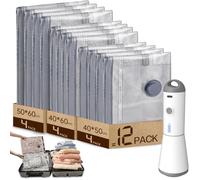 Vacbird Sacchetti Sottovuoto Vestiti con Pompa Sottovuoto Senza Fili, 12 Pezzi (4*40x50cm, 4*40x60cm, 4*50x60cm), Riutilizzabile Buste Sottovuoto Vestiti da Viaggio per Maglioni, Camicia, Viaggi