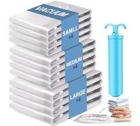 Vacbird Sacchetti Sottovuoto Vestiti Viaggio per aspirapolvere con pompa manuale, Set di 12 (4 grandi, 4 mezzi, 4 piccoli), borsa sottovuoto, riutilizzabile per vestiti, biancheria da letto, viaggio