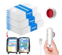 Vacbird Sacchi Sottovuoto Vestiti con Pompa Elettrica Usb, 12 Pezzi di Buste Sottovuoto (4x 40 * 40cm / 4x 40 * 50cm / 4x 40 * 60cm) Sacchetti Sottovuoto Vestiti Viaggio, Riutilizzabili, Salvaspazio