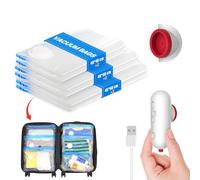 Vacbird Sacchi Sottovuoto Vestiti con Pompa Elettrica Usb, 6 Pezzi di Sacchetti Sottovuoto (2 * 40x40cm / 2 * 40x50cm / 2 * 40x60cm), Buste Sottovuoto Vestiti Riutilizzabili, Accessori Viaggio