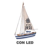 Vacchetti- Barca Legno con LED Naturale, Colore Blu, 5132960000