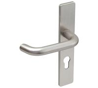 Vachette BERCY - Maniglia per porta su grande piastra per porta d'ingresso/cantina/ufficio/garage, interasse 195 mm, sistema di posa facile, in Zamak resistente, finitura argento, garanzia 10 anni