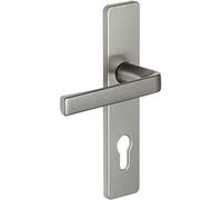 Vachette KAZA - Set di maniglie per porta su piastra con chiave I per porta cuscinetto, interasse 165 mm - facile da applicare - in alluminio - piastra rinforzata con sottopiastra - argento - garanzia