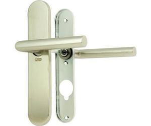 Vachette Linox 493 - Set di maniglie per porta su piastra grande, cavalletto angolato, beccuccio per porta cucina, soggiorno, interasse 195 mm, facile da installare - Garanzia 2 anni - Acciaio