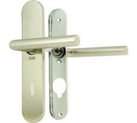 Vachette Linox 493 - Set di maniglie per porta su piastra grande, cavalletto angolato, versione chiave L, porta della camera e ufficio, interasse 195 mm, sistema di posa facile, in acciaio inox