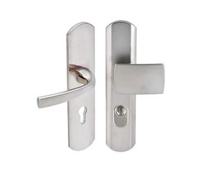 Vachette Muze - Maniglia per porta blindata su piastra per porta cuscinetto, versione chiave I per porta cuscinetto, interasse 195 mm, materiale Zamak resistente, finitura cromata vellutata, garanzia