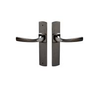 Vachette Muze - Set di maniglie per porta su grande piastra in Zamak, versione doppio cavalletto su piastra interasse 195 mm, becco di canna per porta cucina/soggiorno - finitura diamantata nera