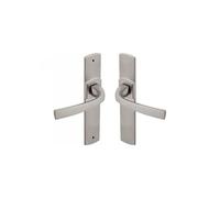 Vachette Muze - Set di maniglie per porta su piastra grande, versione becco di canna porta cucina/soggiorno, interasse 195 mm, sistema di posa facile, in Zama resistente, finitura platino, garanzia 10
