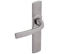 Vachette Muze - Set di maniglie per porta su piastra grande, versione chiave L, porta della camera da letto, ufficio, interasse 195 mm, sistema di posa facile, zama resistente, finitura platino