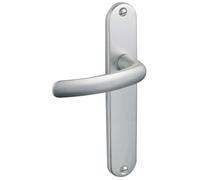 Vachette Set di maniglie per porta su piastra grande, versione chiave L, porta della camera, ufficio, interasse 195 mm, sistema di posa facile, alluminio resistente, finitura argento, garanzia 2 anni