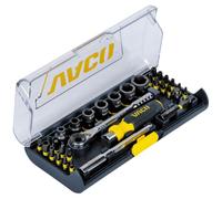 VACO VAC3320 - Set di chiavi a cricchetto e bussole SAE da 1/4", estensione, adattatore, 7 bussole a percussione, 20 bit, valigetta compatta