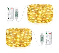 Vacoulery Catena Luminosa 100 LED 10M 8 Modalità, USB Luci a Stringa Timer con Telecomando Filo di Rame Luci Led Stringa Luci Per Feste, Natale, Decorazioni Interne ed Esterne - 2 Pezzi