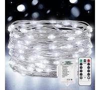 Vacoulery Led Stringa Luci a Batteria, 1 Pezzi 10M 100LEDs Lucine Led Decorative 8 Modalità Impermeabile con Telecomando, Timer e Dimmer per Decorazioni di Natale,Feste,Matrimonio (Bianco Freddo)