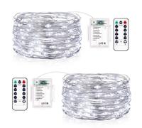 Vacoulery Led Stringa Luci a Batteria, 2 Pezzi 10M 100LEDs Lucine Led Decorative 8 Modalità Impermeabile con Telecomando, Timer e Dimmer per Decorazioni di Natale,Feste,Matrimonio (Bianco Freddo)