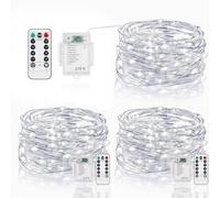 Vacoulery Luci Led a Batteria, 5M 50 LEDs 8 Modalità Lucine Led Decorative IP65 Impermeabile con Telecomando, Timer e Dimmer per Interni e Esterni, Natale, Feste, Matrimonio (3 Pezzi, Bianco Freddo)