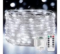 Vacoulery Lucine LED Decorative a Batteria 1 Pezzo 12M 120LED Lucine LED Decorative 8 Modalità Luci a Batteria con Timer e Telecomando per Camera Natale Interni Esterni (Bianco Freddo)