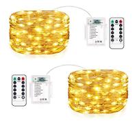 Vacoulery Lucine Led Decorative a Batteria, 2 Pezzi 10M 100LEDs 8 Modalità Stringa Luci Led Impermeabile con Telecomando, Timer e Dimmer per Interni e Esterni, Natale, Feste, Camera (Bianco Caldo)