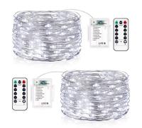 Vacoulery Lucine LED Decorative a Batteria 2 Pezzi 12M 12 LED Lucine LED Decorative 8 Modalità Luci LED a Batteria con Timer e Telecomando per Camera Natale Interni Esterni(Bianco Freddo)