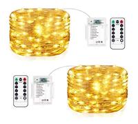 Vacoulery Lucine LED Decorative a Batteria 2 Pezzi 12M 12 LED Lucine LED Decorative 8 Modalità Luci LED a Batteria con Timer e Telecomando per Camera Natale Interni Esterni(Bianco Caldo)