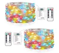 Vacoulery Lucine LED Decorative a Batteria 2 Pezzi 12M 12 LED Lucine LED Decorative 8 Modalità Luci LED a Batteria con Timer e Telecomando per Camera Natale Interni Esterni(Colorato)