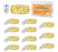 Vacoulery Lucine Led Decorative a Batteria con Timer, 12 Pezzi 2M 20 LED Luci Natale Batteria Impermeabile, Filo di Rame Flessibile DIY per Festa, Matrimonio, Natale, Stanza, Decorazione Luminosa