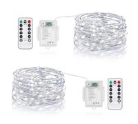 Vacoulery Stringa Luci LED a Batteria, 5M 50 LEDs 8 Modalità Lucine Led Decorative IP65 Impermeabile con Telecomando, Timer e Dimmer per Interni e Esterni, Natale, Feste (2 Pezzi, Bianco Freddo)