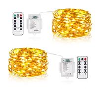 Vacoulery Stringa Luci LED a Batteria, 5M 50 LEDs 8 Modalità Lucine led Decorative IP65 Impermeabile con Telecomando, Timer e Dimmer per Interni e Esterni, Natale, Feste (2 Pezzi, Bianco Caldo)
