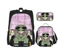 vacsAX Alien Smoke - Zaino impermeabile leggero (set da 3 pezzi) con borsa per il pranzo, astuccio per ufficio e scuola, Fumo alieno, Taglia unica