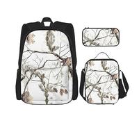 vacsAX Alien Smoke - Zaino impermeabile leggero (set da 3 pezzi) con borsa per il pranzo, astuccio per ufficio e scuola, Alberi Bianchi Camo, Taglia unica