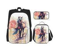 vacsAX Alien Smoke - Zaino impermeabile leggero (set da 3 pezzi) con borsa per il pranzo, astuccio per ufficio e scuola, Cavallo acquerello, Taglia unica