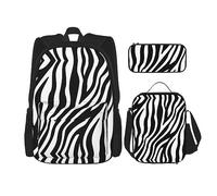 vacsAX Alien Smoke - Zaino impermeabile leggero (set da 3 pezzi) con borsa per il pranzo, astuccio per ufficio e scuola, Linee sottili Zebra, Taglia unica
