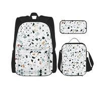 vacsAX Alien Smoke - Zaino impermeabile leggero (set da 3 pezzi) con borsa per il pranzo, astuccio per ufficio e scuola, Parttern Bianco, Taglia unica