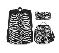 vacsAX Alien Smoke - Zaino impermeabile leggero (set da 3 pezzi) con borsa per il pranzo, astuccio per ufficio e scuola, Stampa zebrata., Taglia unica