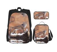 vacsAX Alien Smoke - Zaino impermeabile leggero (set da 3 pezzi) con borsa per il pranzo, astuccio per ufficio e scuola, Bobcat selvatico, Taglia unica