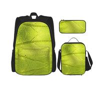 vacsAX Alien Smoke - Zaino impermeabile leggero (set da 3 pezzi) con borsa per il pranzo, astuccio per ufficio e scuola, Vena Texture Foglia Albero, Taglia unica
