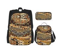 vacsAX Alien Smoke - Zaino impermeabile leggero (set da 3 pezzi) con borsa per il pranzo, astuccio per ufficio e scuola, Patchwork in stile africano., Taglia unica