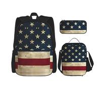 vacsAX Animal Rhino Zaino impermeabile leggero (set da 3 pezzi) con borsa per il pranzo, astuccio per ufficio e scuola, U.S. Bandiera, Taglia unica