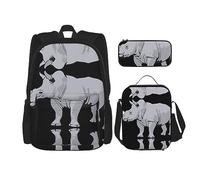 vacsAX Animal Rhino Zaino impermeabile leggero (set da 3 pezzi) con borsa per il pranzo, astuccio per ufficio e scuola, Rinoceronte animale, Taglia unica