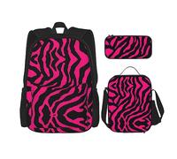 vacsAX Animal Rhino Zaino impermeabile leggero (set da 3 pezzi) con borsa per il pranzo, astuccio per ufficio e scuola, Zebra Tiger Leopard Rosa, Taglia unica