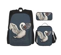 vacsAX Animal Rhino Zaino impermeabile leggero (set da 3 pezzi) con borsa per il pranzo, astuccio per ufficio e scuola, Bellissimo cigno bianco, Taglia unica
