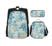 vacsAX Beauty Daisy - Zaino impermeabile leggero (set da 3 pezzi) con borsa per il pranzo, astuccio per ufficio e scuola, Bella Stella Marina, Taglia unica