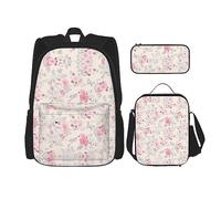 vacsAX Beauty Daisy - Zaino impermeabile leggero (set da 3 pezzi) con borsa per il pranzo, astuccio per ufficio e scuola, Bellissimo fiore rosa vintage., Taglia unica