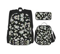vacsAX Beauty Daisy - Zaino impermeabile leggero (set da 3 pezzi) con borsa per il pranzo, astuccio per ufficio e scuola, Margherita di bellezza, Taglia unica