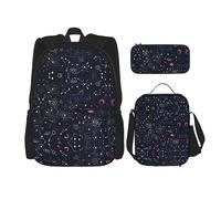 vacsAX Constellation Star Clusters Galaxies, zaino leggero e impermeabile (set da 3 pezzi) con borsa per il pranzo, astuccio per ufficio e scuola, Costellazione Stella Clusters Galassie, Taglia unica