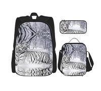 vacsAX Constellation Star Clusters Galaxies, zaino leggero e impermeabile (set da 3 pezzi) con borsa per il pranzo, astuccio per ufficio e scuola, Tigre bianca., Taglia unica