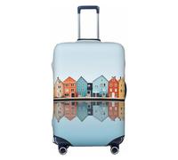 VACSAX Copertura elastica per valigie con stampa di diverse case sull'isola, lavabile, con cerniera nascosta, adatta per 45-81 cm, Nero , M