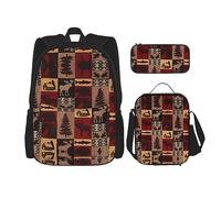 vacsAX Cow spot Zaino impermeabile leggero (set da 3 pezzi) con borsa per il pranzo, astuccio per ufficio e scuola, Lodge Bear Deer Fish, Taglia unica